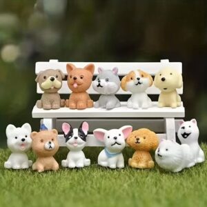 12pcs, Cute Cartoon Puppies - Handcrafted Resin Animals for Desktop Decorations, Micro Landscape, Cake Toppers, and Home Accessories