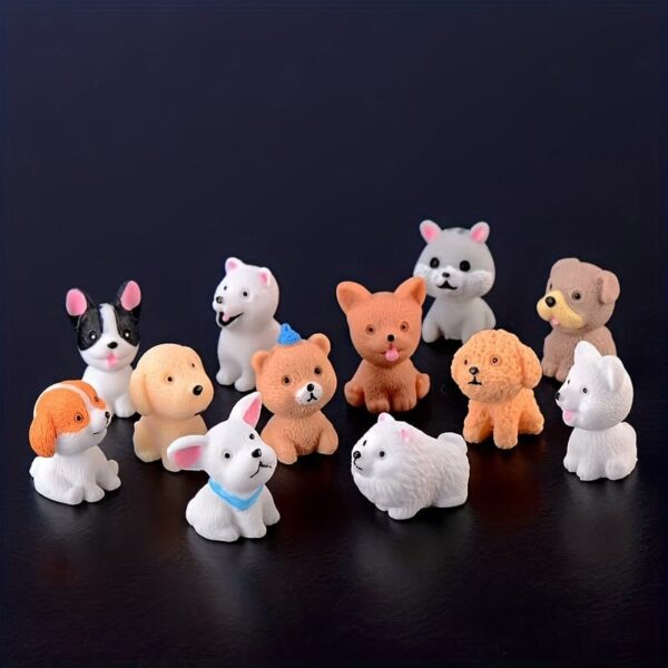 12pcs, Cute Cartoon Puppies - Handcrafted Resin Animals for Desktop Decorations, Micro Landscape, Cake Toppers, and Home Accessories - Image 2