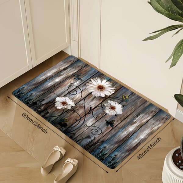 1pc Daisy Pattern Kitchen Mat, Striped And Butterfly Print Carpet, Non-Slip Stain-resistant Area Rug, For Laundry Room, Bathroom, Dining Table, Home Decor Indoor Decor Room Supplies Shower Supplies - Image 2