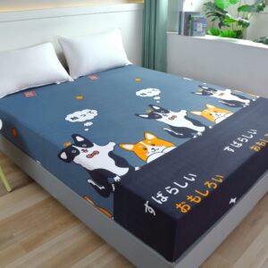 1pc Cartoon Dog Print Fitted Sheet (Without Pillowcase), Soft Comfortable Bedding Mattress Protector, For Bedroom, Guest Room, With Deep Pocket, Fitted Bed Sheet Only