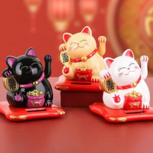 1pc Lucky Beckoning Cat Solar Powered Waving Wealth Cat Decor For Shop Home Car