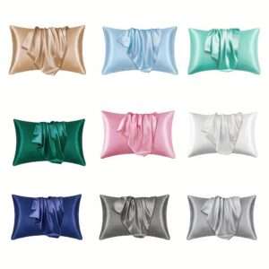 1pc Satin Solid Color Pillowcase, Soft Pillow Cover With Envelope Closure For Bedroom, Bedding Supplies, Without Filler