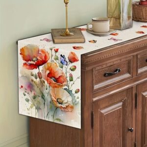 1pc, Table Runner, Colorful Flowers Pattern Table Runner, Seasonal Spring Theme Kitchen Dining Table Decoration For Home, Party Decor