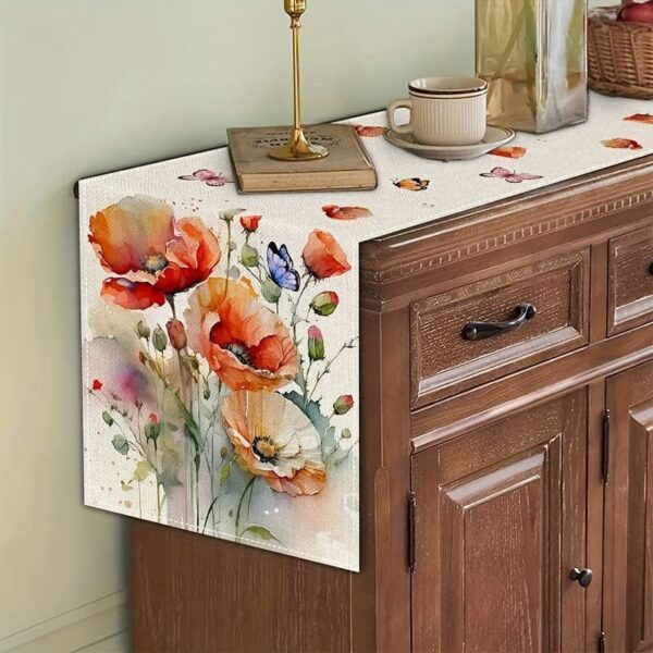 1pc, Table Runner, Colorful Flowers Pattern Table Runner, Seasonal Spring Theme Kitchen Dining Table Decoration For Home, Party Decor