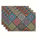 4pcs, Boho Mandala Placemats, Mexican Ethnic Traditional Pattern With Geometric Plaids, Bohemian Flower, Washable Table Place Mats, For Dining, Kitchen, Party