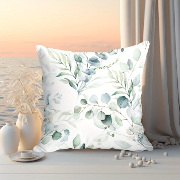 1pc Soft Green Leaf Print Throw Pillow Case for Home Decor - 17.7x17.7in - Easy to Clean - Accent Pillow Cover - Pillow Insert Not Included - Image 8