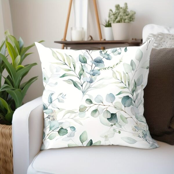 1pc Soft Green Leaf Print Throw Pillow Case for Home Decor - 17.7x17.7in - Easy to Clean - Accent Pillow Cover - Pillow Insert Not Included