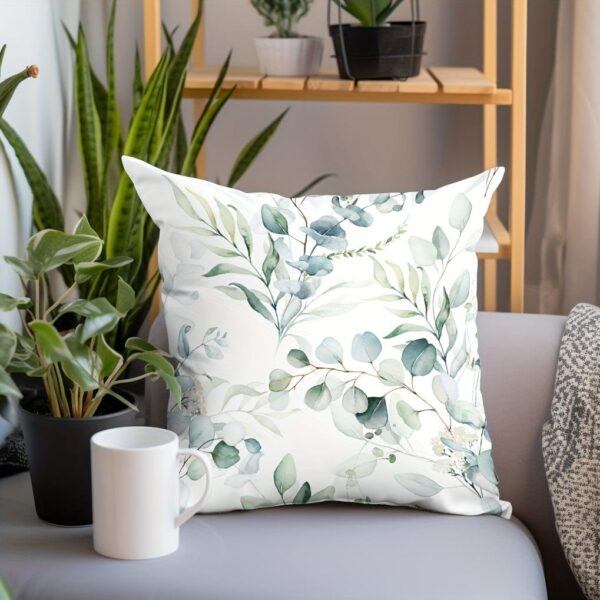 1pc Soft Green Leaf Print Throw Pillow Case for Home Decor - 17.7x17.7in - Easy to Clean - Accent Pillow Cover - Pillow Insert Not Included - Image 4