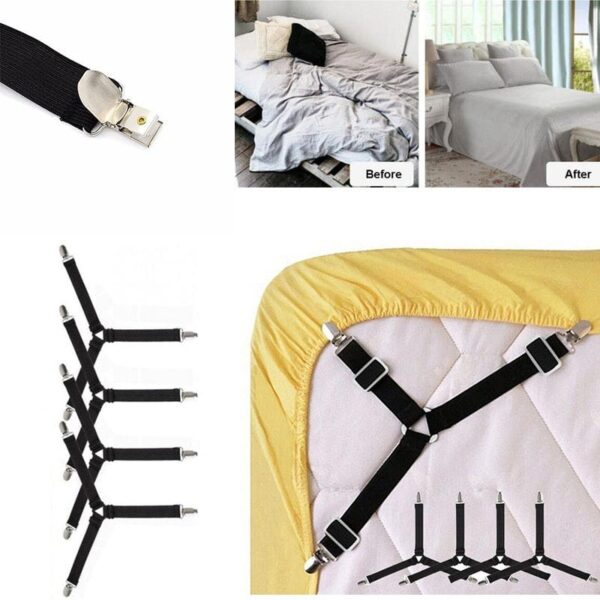 4pcs Triangle Household Bed Sheet Fixers, Adjustable Elastic Sofa Bed Sheet Fixing Clips, Tablecloth Fixing Belt, Anti-running Anti-slip Sheet Buckles - Image 3