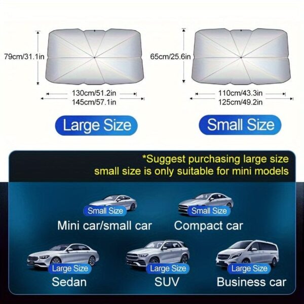 Automobile Windshield Sunshade-Foldable Automobile Umbrella Sunshade, Anti-Ultraviolet Car Front Window (Heat Protection) Windshield Cover Card - Image 3