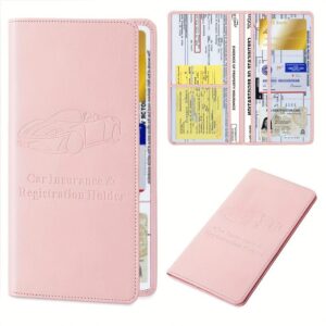 Car Registration & Insurance Card Holder For Men And Women, Auto Glove Box Organizer Document Wallet Faux Leather Manual Folder