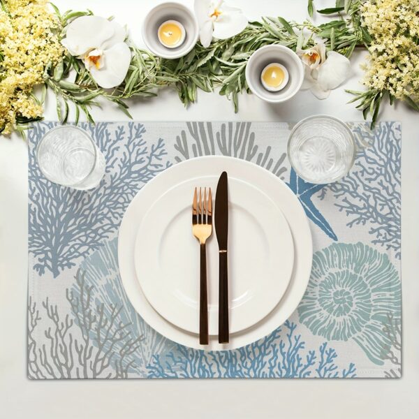 4pcs, Nautical Placemats, Starfish Beach Theme, Ocean Seashell Washable Coastal Place Mats, Decorative Table Mat For Dining Table 30.48×45.72 Cm - Image 2