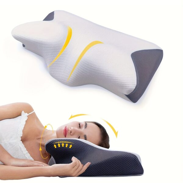 1pc Cervical Memory Foam Pillow For Neck Relax, Ergonomic Orthopedic Neck Support Pillow For Side, Back And Stomach Sleepers With Breathable Pillowcase - Image 2